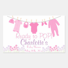 Klaar om te POPPEN! Roze Baby Clothesline Baby sho Rechthoekige Sticker