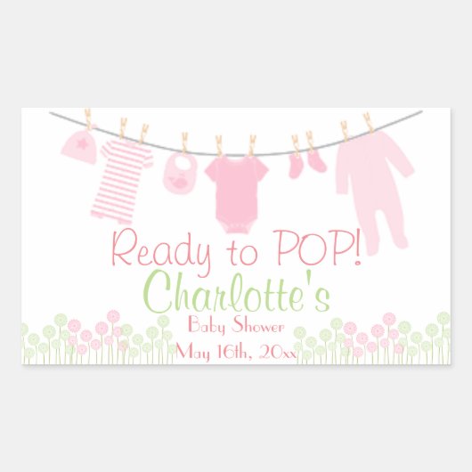 Klaar om te POPPEN! Roze Baby Clothesline Baby sho Rechthoekige Sticker (Voorkant)