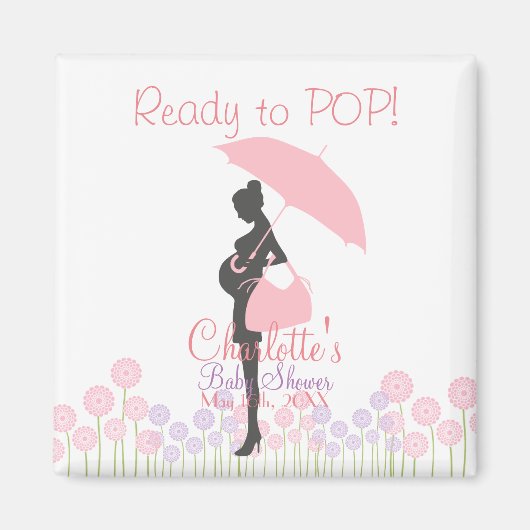 Klaar om te POPPEN! Roze Silhouet Baby shower Magneet (Voorkant)