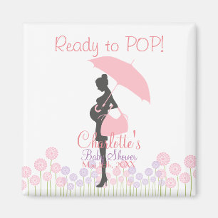 Klaar om te POPPEN! Roze Silhouette Baby shower Magneet