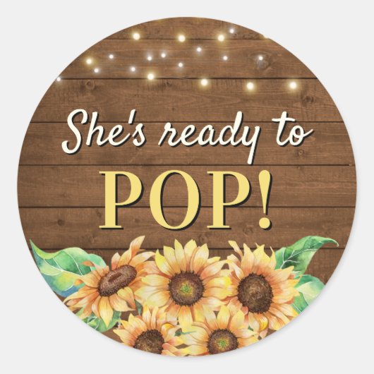 Klaar om te Poppen Rustieke Zonnebloem Baby shower Ronde Sticker (Voorkant)