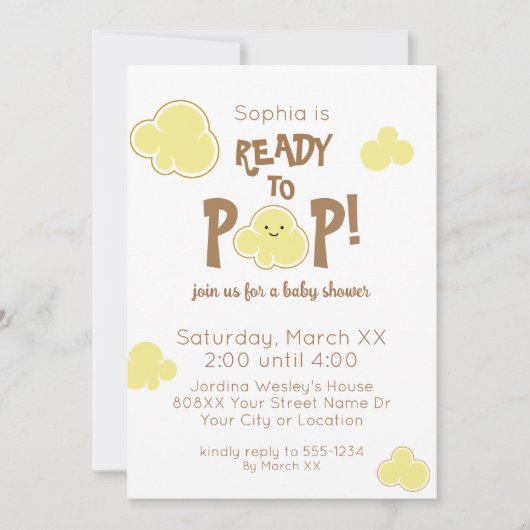 Klaar om te Poppen Schattige Popcorn Baby shower Kaart (Voorkant)