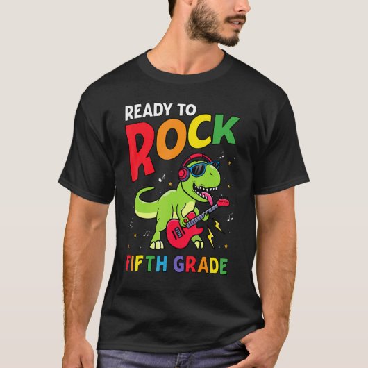 Klaar om te rocken 5e klas dinosaurus terug naar S T-shirt (Voorkant)