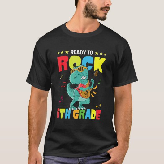 Klaar om te rocken 6e klas dinosaurus terug naar s t-shirt (Voorkant)