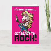 Klaar om te rocken! Hair Metal Glam Unicorn Cartoo Kaart (Voorkant)