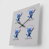 Klaar om te spelen: Blue Striped Baseball Cat Vierkante Klok (Hoek)