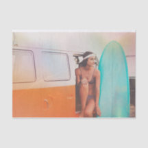 Klaar om te surfen Retro vrouw surfplank decoupage