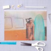 Klaar om te surfen Retro vrouw surfplank decoupage Tissuepapier (Craft)