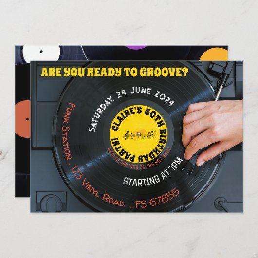 Klaar om te swingen Retro muziek Vinyl 60s 70s Kaart (Voorkant / Achterkant)