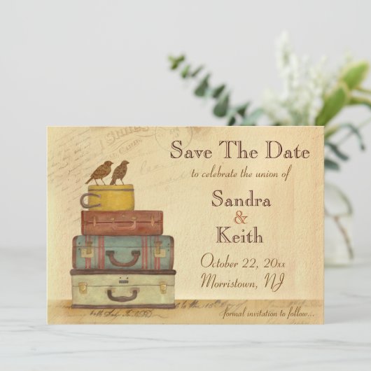 Klaar om te vliegen Liefdesduif Save The Date Aank (Staand voorkant)