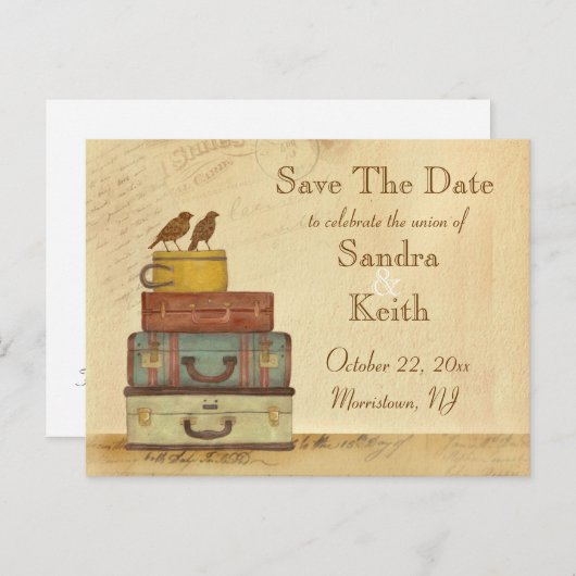 Klaar om te vliegen Tortelduifjes Bewaar het datum Aankondigingskaart (Voorkant / Achterkant)