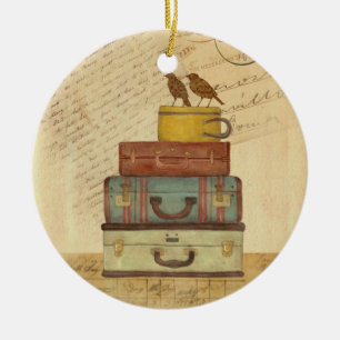Klaar om Tortelduifjes Suitcase-Label te vliegen Keramisch Ornament