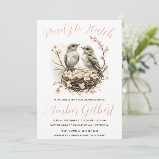 Klaar om uit te broeden, Vogels in Nest Baby showe Kaart (Staand voorkant)