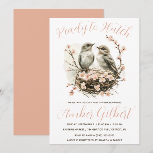 Klaar om uit te broeden, Vogels in Nest Baby showe Kaart (Voorkant / Achterkant)