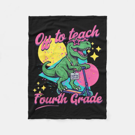 Klaar om vierde klas retro dinosaurus-scooter te o fleece deken (Voorkant)