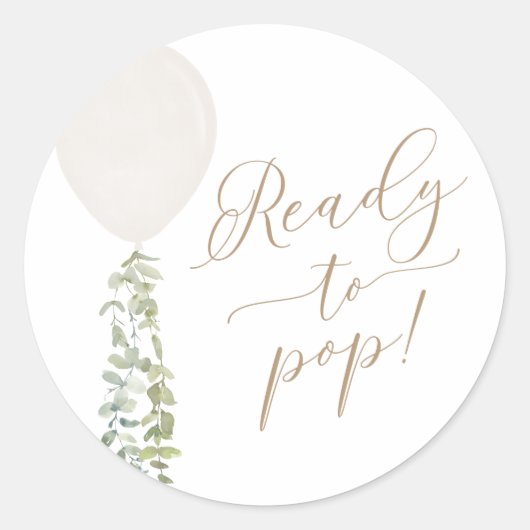 Klaar om witte ballon Eucalyptus Baby shower te Po Ronde Sticker (Voorkant)