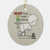 Klaar, Set, ga geloven! Keramisch Ornament (Links)