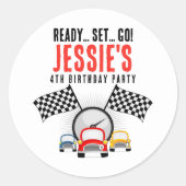 Klaar set Go! Race Car Birthday Party Ronde Sticker (Voorkant)
