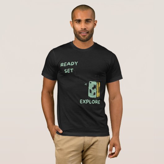 Klaar Set Ontdek met Travel koffer ontwerp T-shirt (Voorkant volledig)