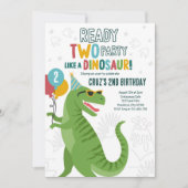 Klaar Twee Partij Dinosaurus T-Rex 2e Verjaardag P Kaart (Voorkant)