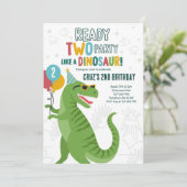 Klaar Twee Partij Dinosaurus T-Rex 2e Verjaardag P Kaart (Staand voorkant)