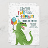 Klaar Twee Partij Dinosaurus T-Rex 2e Verjaardag P Kaart (Voorkant / Achterkant)