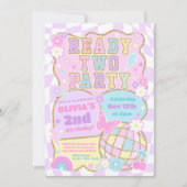 Klaar Twee Partij Groovy Preppy Varsity 2e Verjaar Kaart (Voorkant)