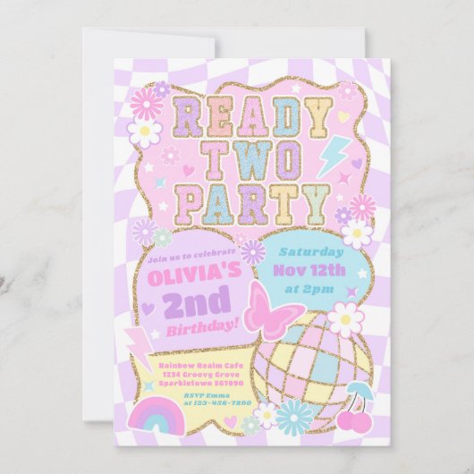 Klaar Twee Partij Groovy Preppy Varsity 2e Verjaar Kaart (Voorkant)