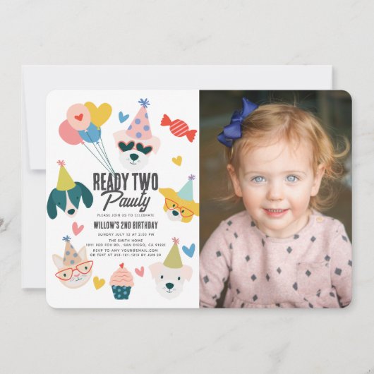 Klaar Twee Pawty Honden & Kat Foto 2e verjaardag Kaart (Voorkant)