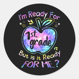Klaar voor 1e klas Tie Dye Terug naar school Hallo Ronde Sticker