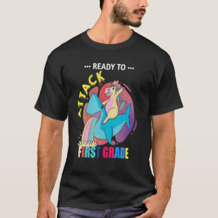 Klaar voor aanval op de eerste klas kotterhaai met t-shirt
