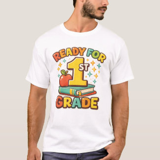 Klaar voor de 1e klas Retro Apple-boek Eerste scho T-shirt