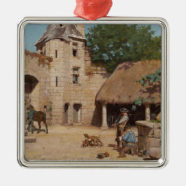 Klaar voor de jacht (middeleeuwse scène) metalen ornament