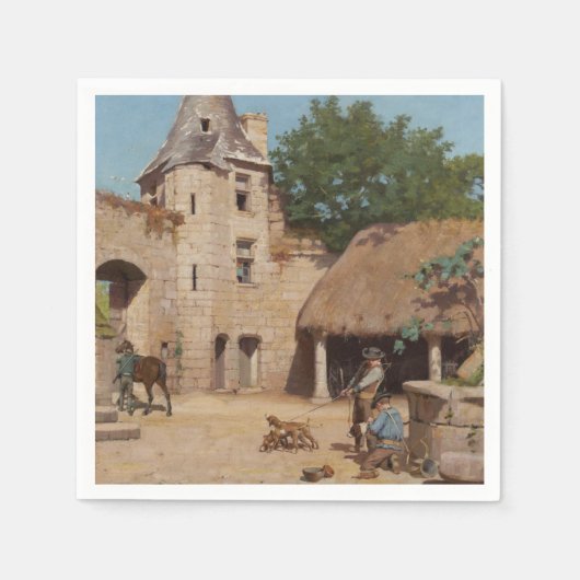 Klaar voor de jacht (middeleeuwse scène) servet (Voorkant)