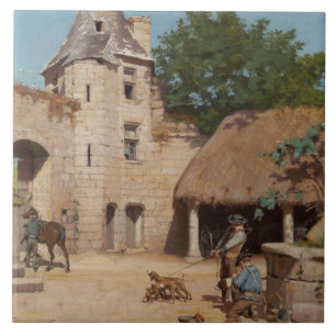 Klaar voor de jacht (middeleeuwse scène) tegeltje