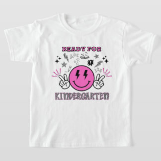 Klaar voor de kleuterschool Pink Retro Smiley Face T-shirt
