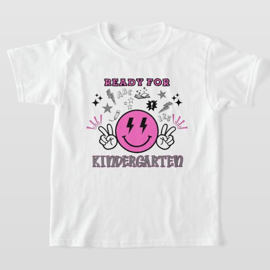 Klaar voor de kleuterschool Pink Retro Smiley Face T-shirt (Laagn)