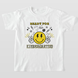 Klaar voor de kleuterschool Pink Retro Smiley Face T-shirt