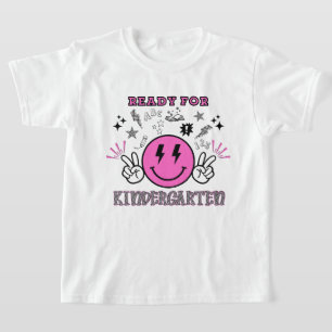 Klaar voor de Kleuterschool Roze Retro Smiley Face T-shirt