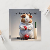 Klaar voor de pitch, cavia cricketer kaart (Voorkant / Achterkant in situ)