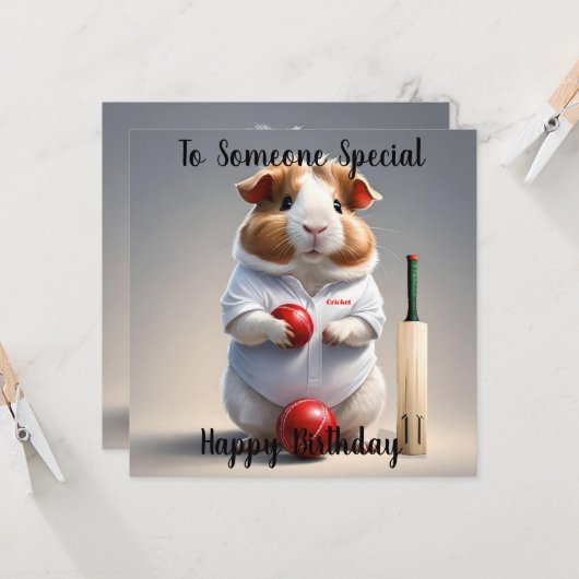 Klaar voor de pitch, cavia cricketer kaart (Voorkant / Achterkant in situ)