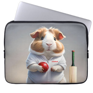 Klaar voor de Pitch: Cavia in Cricket Uitrusting, Laptop Sleeve