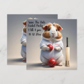 Klaar voor de Pitch: Cavia in Cricket Uitrusting, Save The Date (Voorkant / Achterkant)