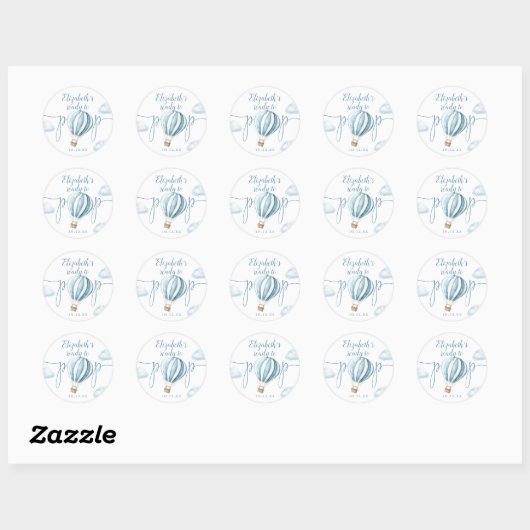 Klaar voor de Pop Blue Balloon Baby shower Ronde Sticker (Vel)
