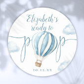 Klaar voor de Pop Blue Balloon Baby shower Ronde Sticker