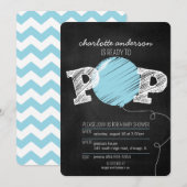 Klaar voor de Pop Blue Balloon Boy Baby shower Uit Kaart (Voorkant / Achterkant)