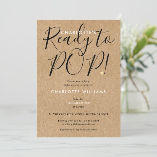 Klaar voor de Pop Chic Script Rustic Kraft Baby sh Kaart (Staand voorkant)