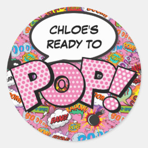 Klaar voor de POP Comic Book Baby shower Sprinkle  Ronde Sticker