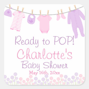 Klaar voor de POP Lil Kleding Roze & Paarse Baby s Vierkante Sticker
