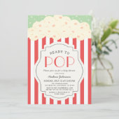Klaar voor de Pop Popcorn Red Stripe Baby shower Kaart (Staand voorkant)